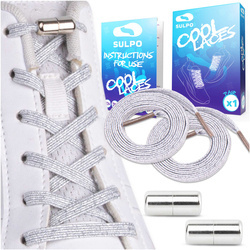 Srebrne sznurowadła elastyczne do butów bez wiązania z zapięciem - S017_K_23