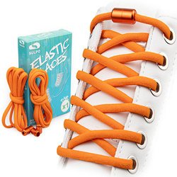 Sznurówki bez wiązania elastyczne z metalową spinką Pomarańczowe S021_K